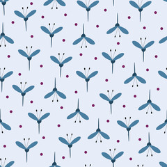 Simple blue flower repeat seamless pattern on a light background.