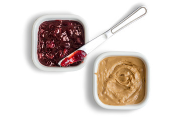 Peanutbutter and strawberry jelly isolated on white background