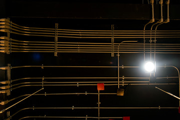 Top view of Steel pipes for wires on the ceiling