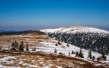 transmitter on mountain Praded in Jeseniky in winter, Czech Jesenik