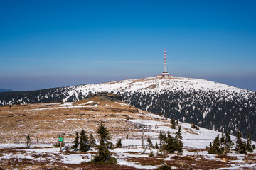transmitter on mountain Praded in Jeseniky in winter, Czech Jesenik