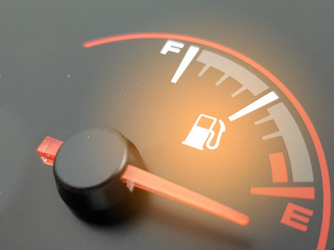close up of fuel indicator speedometer