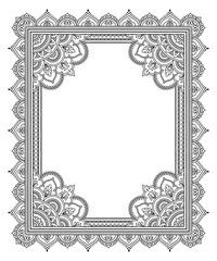 Frame in eastern tradition. Stylized with henna tattoos decorative pattern for decorating covers for book, notebook, casket, magazine, postcard and folder. Flower mandala in mehndi style.