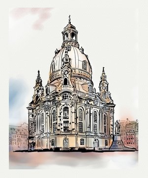 church of our lady - Dresden, Germany. Sketch of the famous church