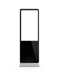 Black and Silver "Phone Bar Kiosk" Advertising LCD Screen Stand MockUp. 3D Render Isolated on White Background.