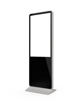 Angle View of "Phone Bar Kiosk" Advertising Screen Panel Mock Up. 3D Render Isolated on White Background.