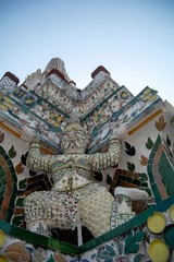 Bangkok, Thailand -  February 2, 2020, Thailand beautiful iconic decorated by ceramics and porcelains, Wat Aroon (The Temple of Dawn).  Destination for tourism