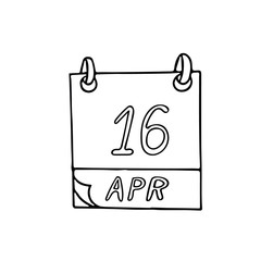calendar hand drawn in doodle style. April 16. World Voice Day, date. icon, sticker, element
