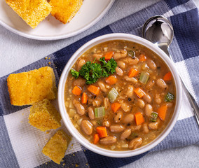 Overhead View of a Tasty Bowl of Bean Soup