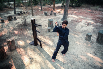 Kung fu in chinese style on landspace background. Chinese martial arts.
