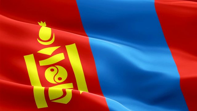 Mongolian flag Closeup 1080p Full HD 1920X1080 footage video waving in wind. National Ulaanbaatar 3d Mongolian flag waving. Sign of Mongolia seamless loop animation. Mongolian flag HD resolution Backg