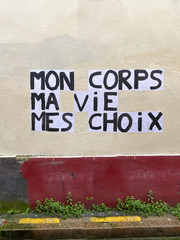 Protest poster for the right of abortion stuck on a wall in Bordeaux, France. 