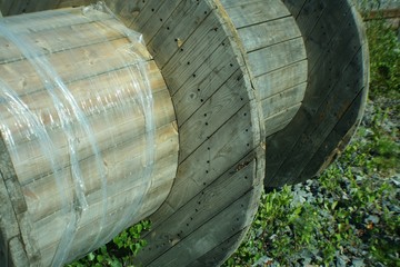 Empty cable reel in the yard