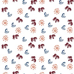 A summer pattern with the sun, palm and ship