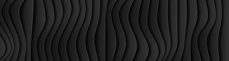 Verduisterende gordijnen Keuken Zwart gebogen golven abstract tech bannerontwerp. Vector achtergrond
