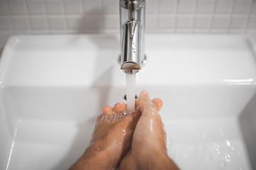 Corona virus travel prevention wash hands with soap and hot water. Hand hygiene for coronavirus...