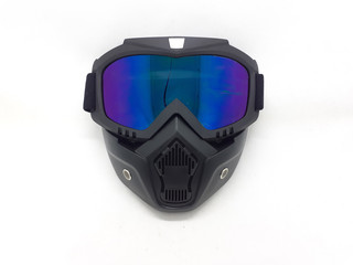 Dark Colored Plastic Modern Face Masker for Disease Protection or Motorbike Sport and Paintball Games in White Isolated Background 