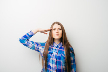 young woman saluting