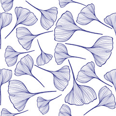 Maidenhair leaves tree seamless pattern, fabric background, natural wallpaper, illustration.