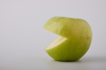 Close-up of Whole fresh green apple fruit isolate on white background with clipping path.