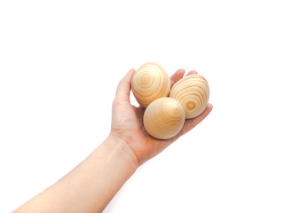 Eggs isolated on a white background. Composition of eggs and hand. Easter eggs.  Easter composition. Easter.