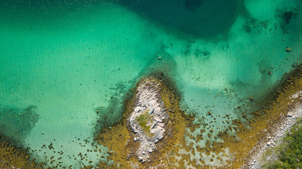 Aerial panoramic view of Lofoten, Norway, sunny arctic summer
