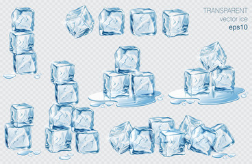 Set of blue ice cubes. Realistic transparent isolated vector illustration - 336083645