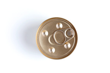 Round tin can with pull tab lid. Canned food metal package, mock-up. Blank aluminum cylinder container, template.