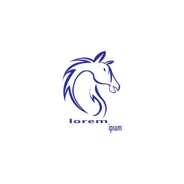 horse head logo blue line design vector