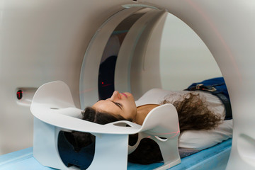 CT scan of the spine of a beautiful girl. Determination of the presence and degree of damage to...