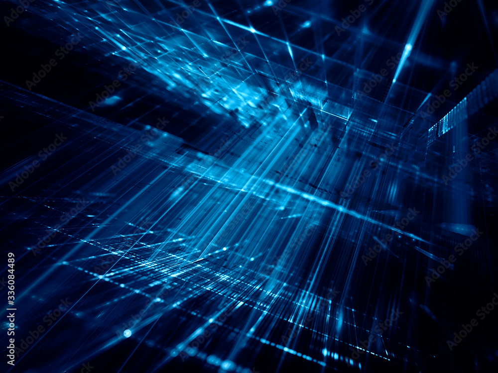 Fototapete abstract blue on black background element. fractal graphics 3d illustration. science or technology c