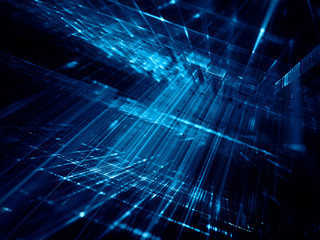 Obraz premium Abstract blue on black background element. Fractal graphics 3d illustration. Science or technology concept.