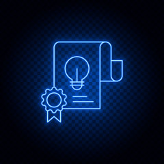 patent, paper, reward blue neon vector icon. Blue and yellow neon vector icon. Transparent background