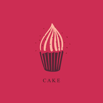 Cupcake flat vector illustration. Cupcake logo for a pastry shop, cafe. Contour, stylish cupcake logo. Cupcake Icon. Illustration for the menu. Vector logo design template