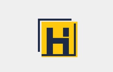 H yellow blue square alphabet letter logo icon design for business and company