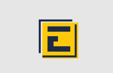 E yellow blue square alphabet letter logo icon design for business and company