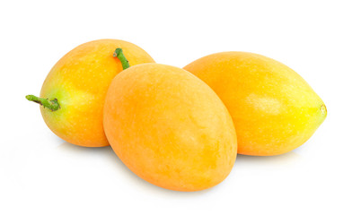 Closeup sweet Marian plum thai fruit isolated on white background (Mayongchid Maprang Marian Plum and Plum Mango,Thailand)