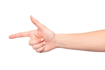 female hand isolated on white background showing hand gestures - Image