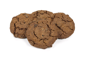 Dark chocolate chips cookies on white background