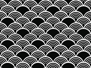 Seamless pattern of traditional Japanese "sea wave" pattern. Ornament with arcs. Scale. Design for cards, fabrics, Wallpapers and backgrounds.