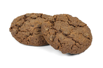 Dark chocolate chips cookies on white background