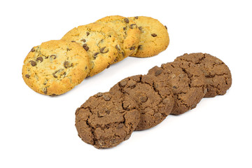 Different chocolate chips cookies in a rows
