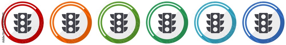 Fototapete traffic lights icon set, flat design vector illustration in 6 colors options for webdesign and mobil