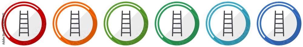 Leinwandbilder ladder icon set, step, climb, tool, level flat design vector illustration in 6 colors options for we