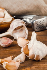 some cloves of garlic with pieces. kitchen concept