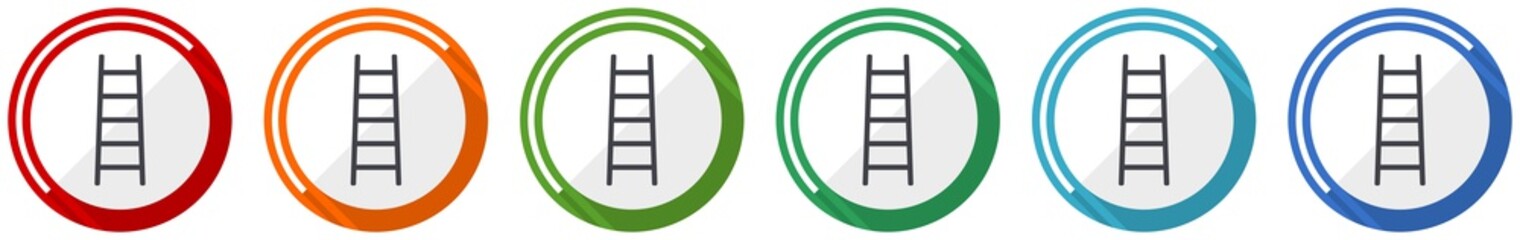 Ladder icon set, step, climb, tool, level flat design vector illustration in 6 colors options for webdesign and mobile applications