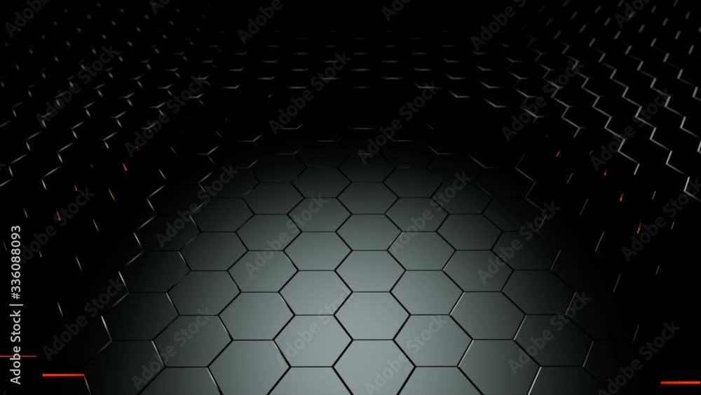 Wall mural abstract animated surface from hexagons. minimal 3d abstract background in black color gamma
