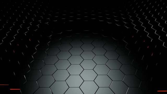 Abstract animated surface from hexagons. Minimal 3d abstract background in black color gamma