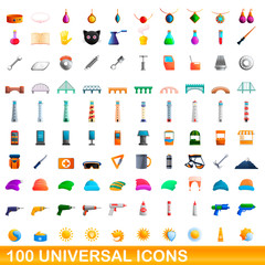 100 universal icons set. Cartoon illustration of 100 universal icons vector set isolated on white background