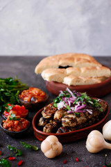 Chicken Lula Kebab with pita and adgika